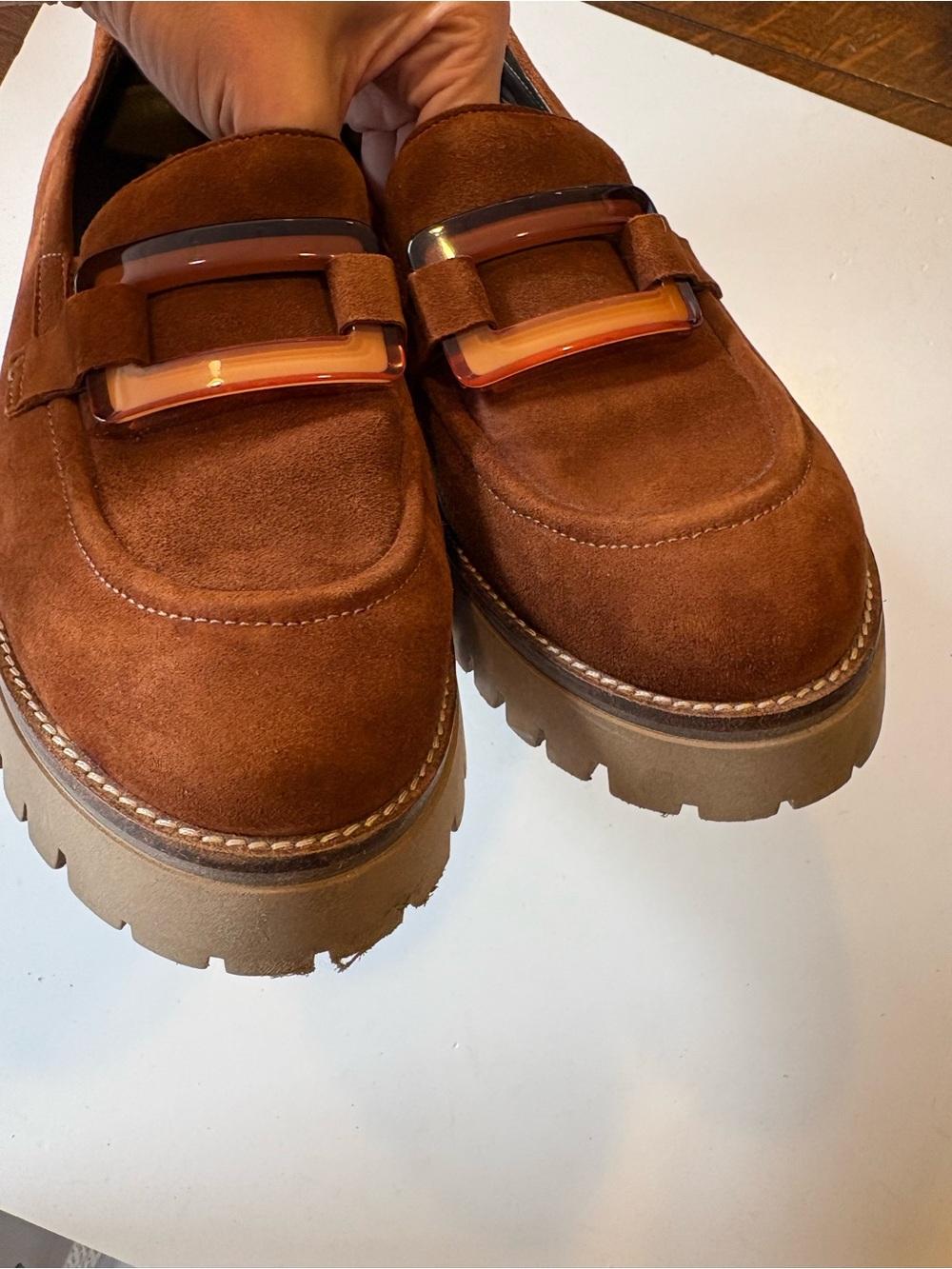 Softwaves || Vanna Suede Loafers Chunky Big Buckle Cognac Brown 41 - Picture 7 of 7